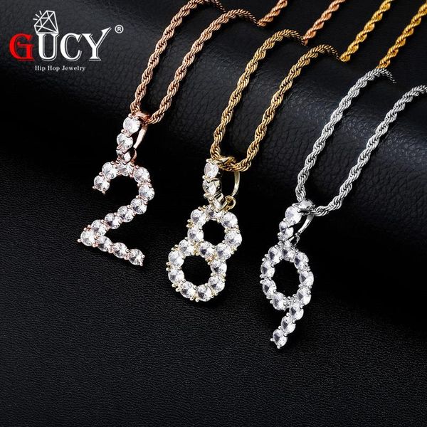 

pendant necklaces gucy 1-9 number & necklace gold silver color iced out cubic zircon hip hop jewelry for men women
