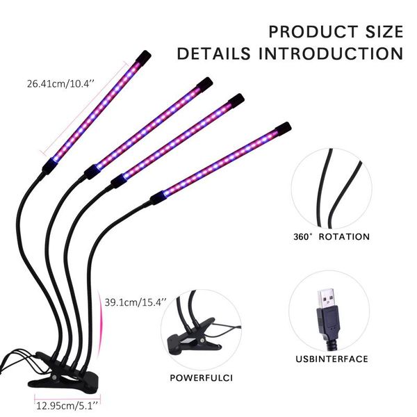 

grow lights special design plant glowth memory timing light with clip four bar indoor greenhouse flower lamp usb charger