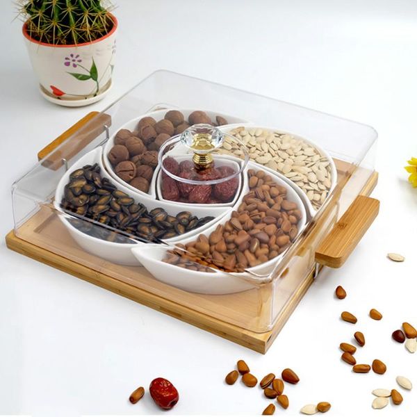 

yuelong fruit bowl with lid sub divided ceramic noodle creative phnom penh square melon seeds dried fruit nut box mj61214