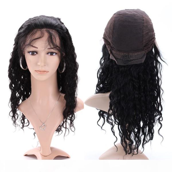 

full lace wigs with bleached knots part lace frontal wig brazilian human virgin remy hair big curl natural color hair wig, Black;brown