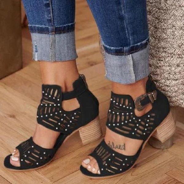 

beach summer high 35-43 slides designer suede mid-heel sandals heels crystal metal buckle no43 2021 wedding luxury size shoes with fxbw, Black