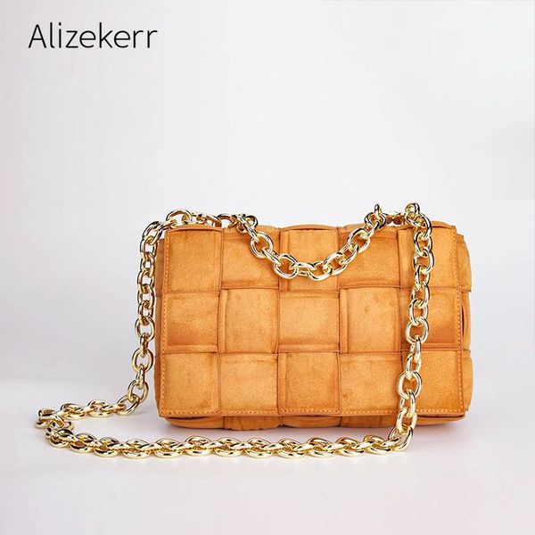 

evening bags thick metal chain frosted velvet shoulder bag women designer luxury woven soft square purses crossbody high quality