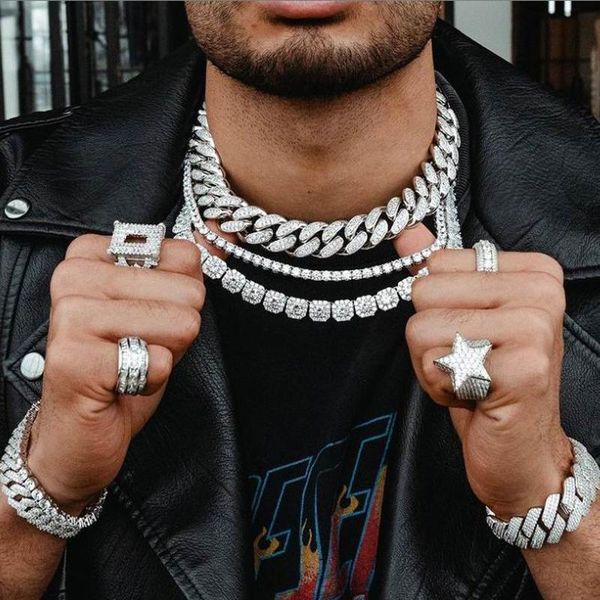 

chokers fashion hip hop men boy jewelry 18mm width iced out bling 2 row cz big heavy miami cuban link chain choker cool necklace, Golden;silver