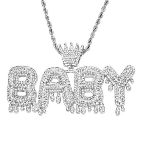 

pendant necklaces hip hop luxury crown baby letter necklace stainless steel rope chain drop street trendy jewelry, Silver