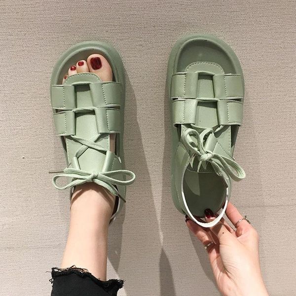 

sandals women's shoes flat open toe anti slip thick 2021 summer fashion rome, Black