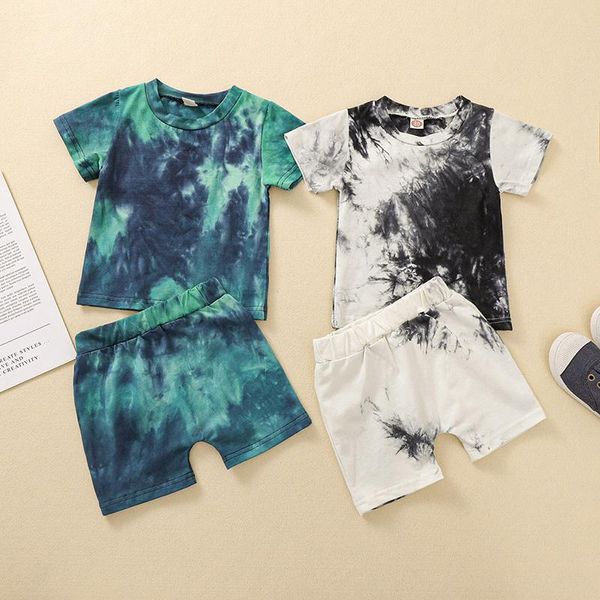 

clothing sets 6m-5y little kids boys outfit suit 2pcs summer toddlers tie dye printing short sleeve casual shorts set children, White