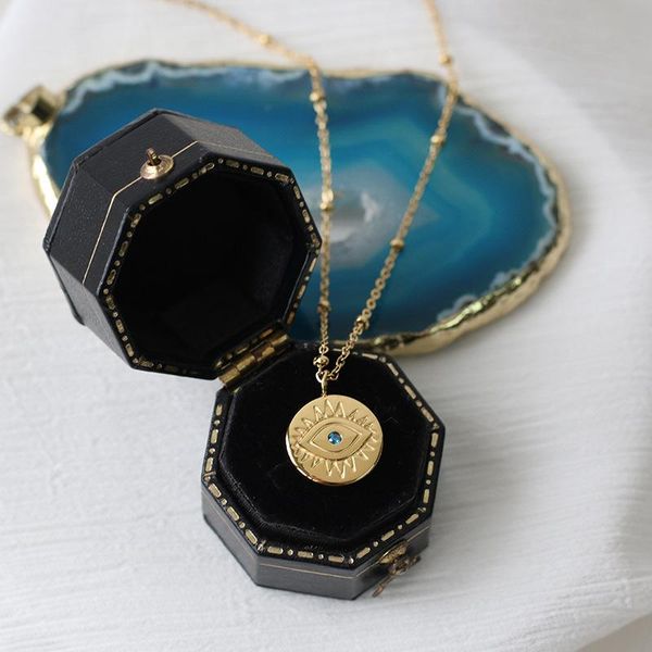 

pendant necklaces lucky symbol charm zircon turkish egypt evil eye blue cz necklace for women round circle jewel, Silver
