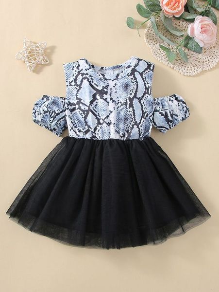 

baby snakeskin print cold shoulder mesh overlay dress she, Red;yellow