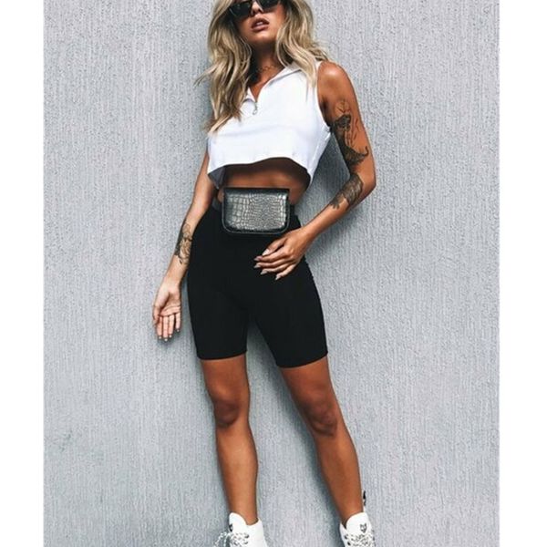 

fashion women cycling shorts ladies high waist solid color slim skinny fitness gym running yoga casual black sports shorts