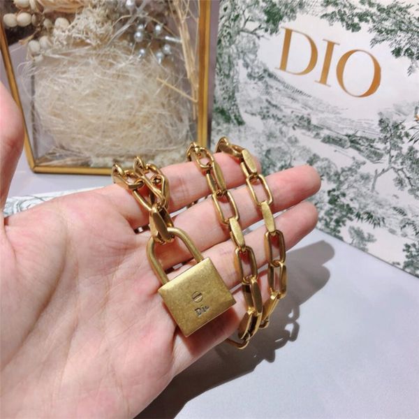 

2020cd brass lock necklace female small exaggerated hip hop punk style necklace temperament female chain small lock bracelet, Silver