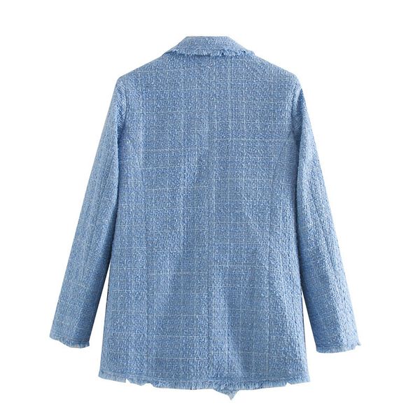 

new autumn 2021 turn down collar plaid woolen blazer outwear ladies coat casaco feminino for women j7gu, White;black