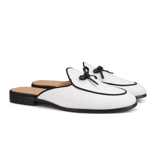 

slippers cool tiro men white canvas bow loafers slip-on shoes eu38-eu47 customized color casual, Black