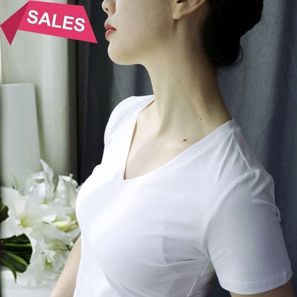 

summer 2021 new t shirt women casual womens tee shirts harajuku female 95% cotton basic v neck slim black white tshirt sl29