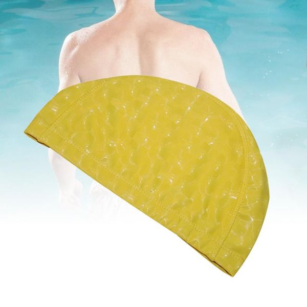 

swimming caps elastic waterproof pu swim hat protect ears breathable sports cap for men women(yellow)