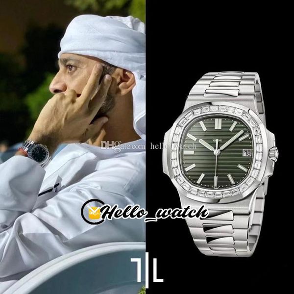 

gdf 2022 40mm 5711/1300a-001 5711 sport watches miyota 8215 automatic mens watch green textured dial big square diamond steel ss bracelet he, Slivery;brown