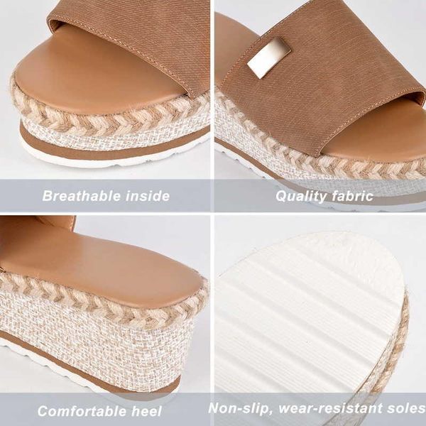 

sandals women wedge platform shoes for woman summer casual slippers plus size sewing slip-on beach ladies thick bottom, Black