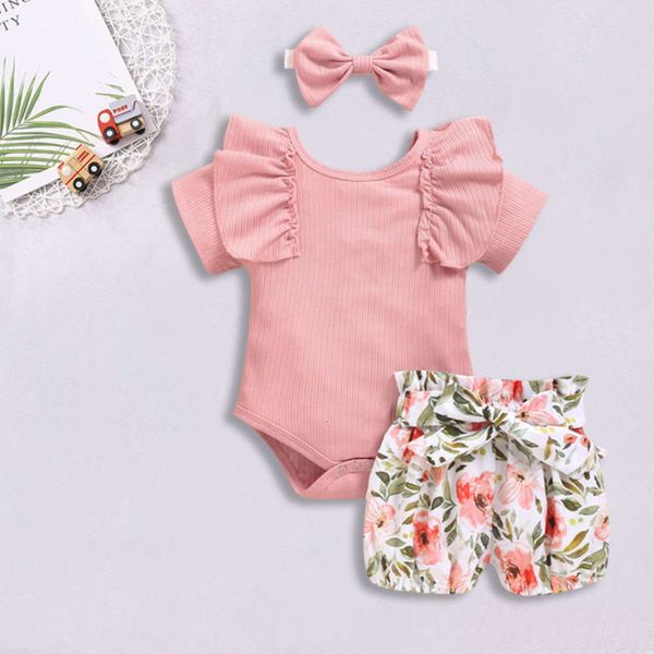 

new lotus summer sve baby hatsuit children's printed shorts with bow, White