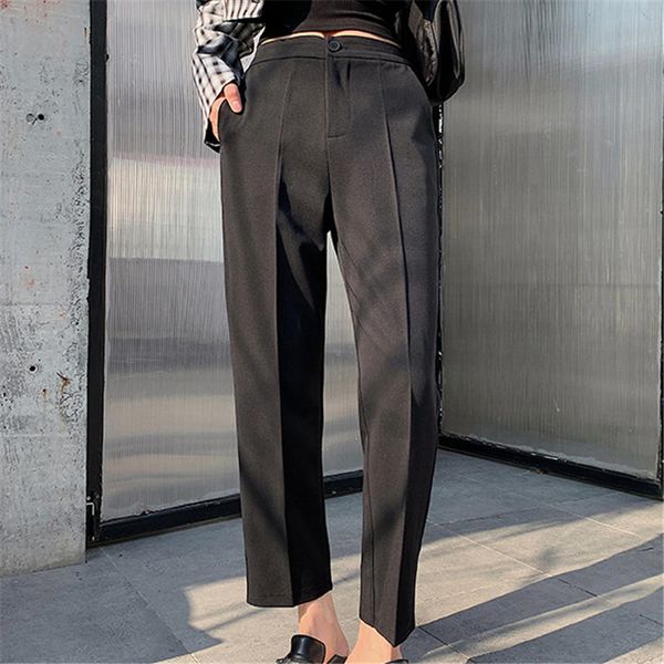 

2021 all match large size gentle new casual loose high waist solid ol streetwear pants chic fashion slim trousers og44, Black;white