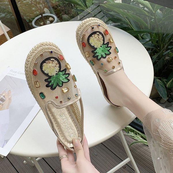 

multicolored sandals shoes woman 2021 loafers slippers soft cover toe pantofle low glitter slides comfort summer new flat jelly, Black