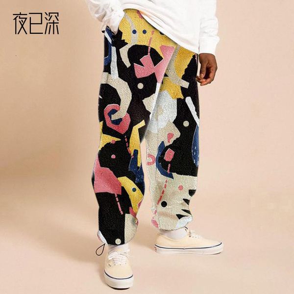 

2021 spring loose multi color printed casual pants for men, Black;green