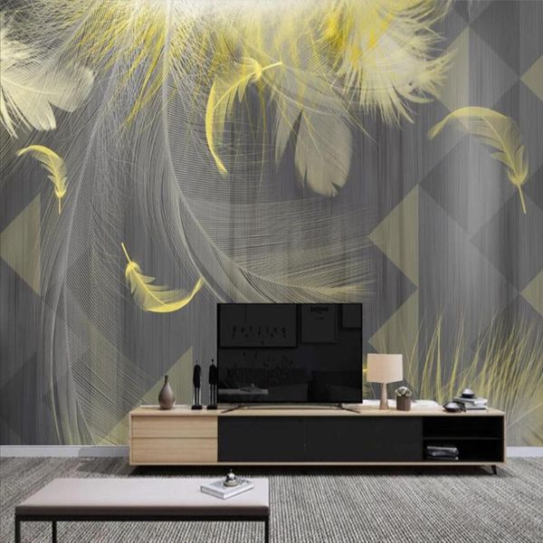 

wallpapers custom large 3d wallpaper mural modern black and white gray geometric golden feather background wall decoration mur