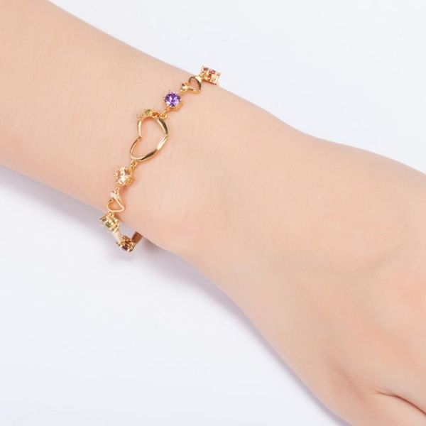 

link, chain dainty heart chromatic color austrian zircon bracelets for women charm elegant bohemian wedding jewelry gift, Black
