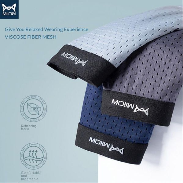 

underpants miiow quick-drying men's underwear ice silk mesh boxer thin section summer breathable tide modal four-corner short pants, Black;white