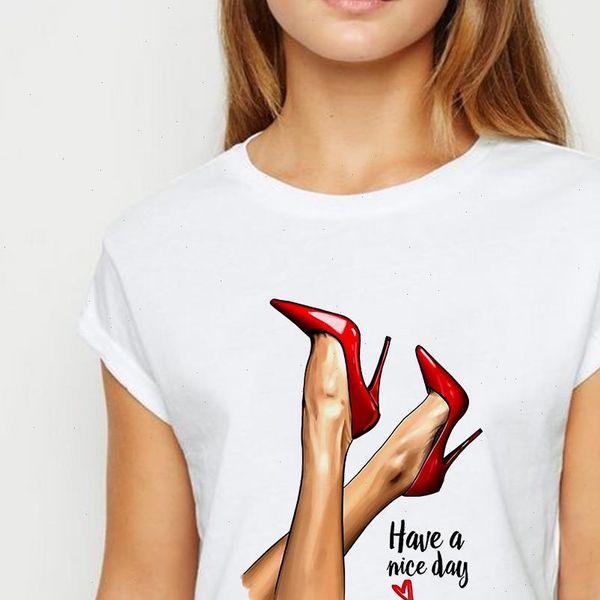 

harajuku new hipster street high heeled shoes t shirt versatile women vestidos tshirts have a nice day aesthetic print t shirt, White