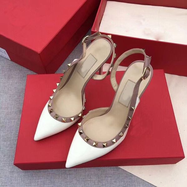 

luxury dress shoes 2021 summer europe v family rivet baotou medium and high heels 's willow nail pointed wear sandals outside women, Black