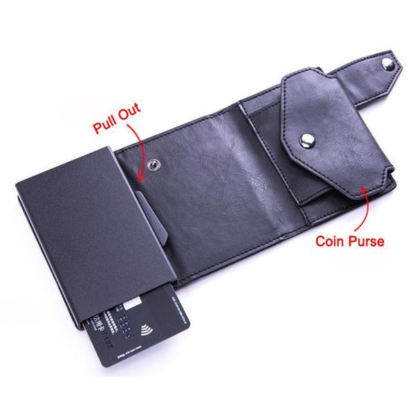 

bycobecy 2020 new men rfid credit card holders multifunctional aluminum box card case anti-theft pu leather with co jllkvb