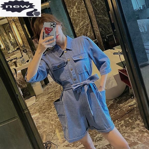 

women's jumpsuits & rompers summer short sleeve denim playsuit women street blue work cowgirl overalls fashion sashes college wide leg, Black;white