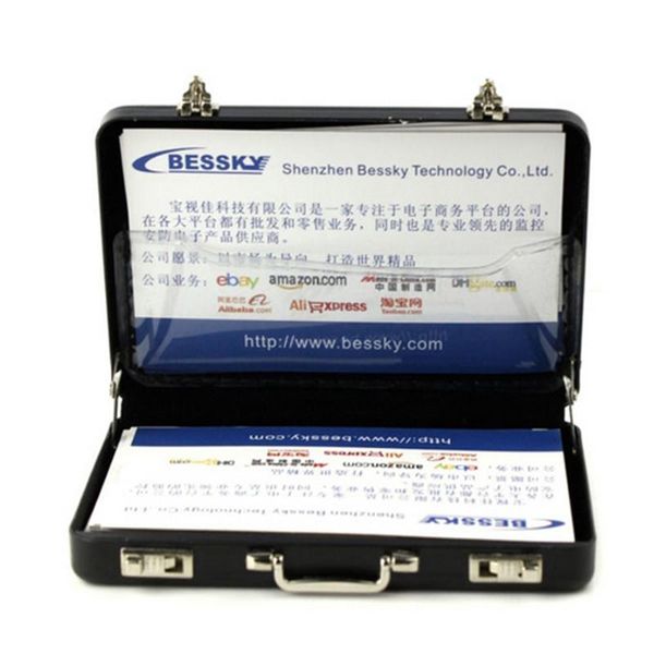 

card holders business id holder travel suitcase organizer wallet pocket case aluminum metal box, Brown;gray