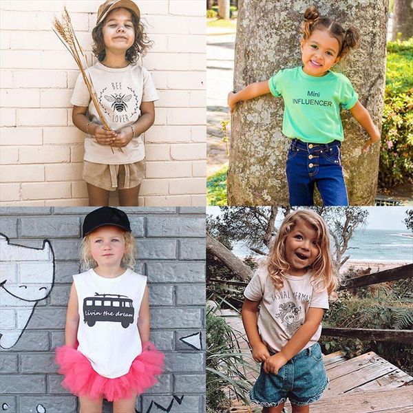 

summer baby girls t shirt cotton letter print short sleeve kids casual tee boys children clothes, Blue