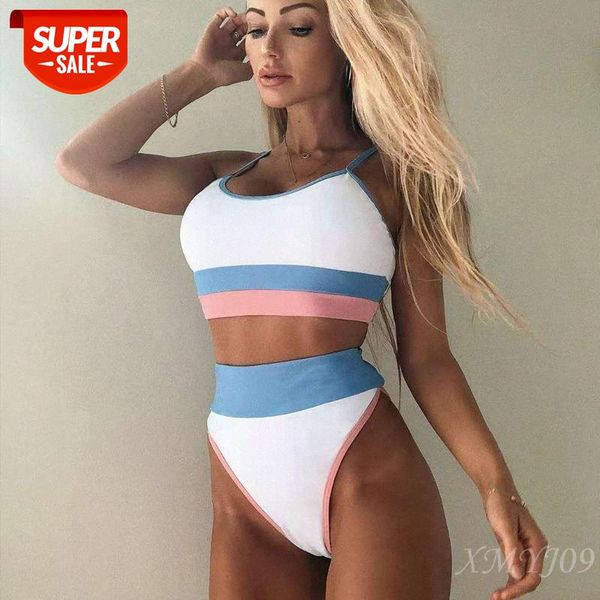 

bathing suits swimsuit women split nylon high waist bikini stitching with swimwear #4m7d, White;black