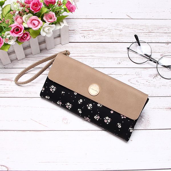 

zipper coin purses credit card holders fashion flower clutch wallet lady solid pu leather long wallets for women phone pack, Red;black