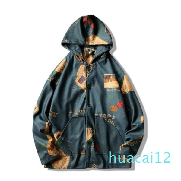 

male jackets autumn hooded jackets men fashibomber print windbreaker korean streetwear funny mens coats fashion dplrt, Black