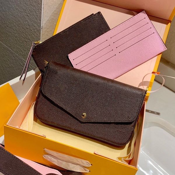 

fashion envelope clutch bags flap lady luxurys designers chain cross body shoulder women three-piece card holder zipper wallets leather stra, Red;black