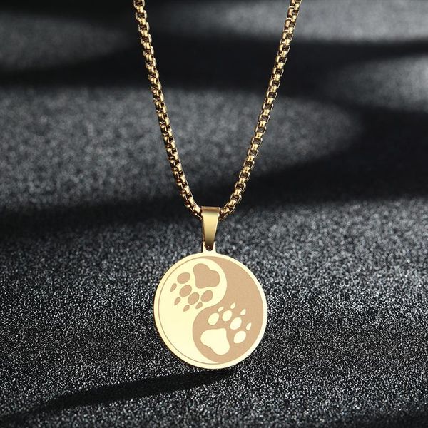 

pendant necklaces chengxun yin yang trail of the wolf necklace women men stainless steel chain footprint charm male talisman jewelry gift, Silver