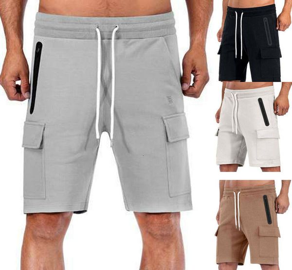

new men summer breathing shorts solid elastic waist gym workout bags combat cargo casual short broek m-3xl, White;black