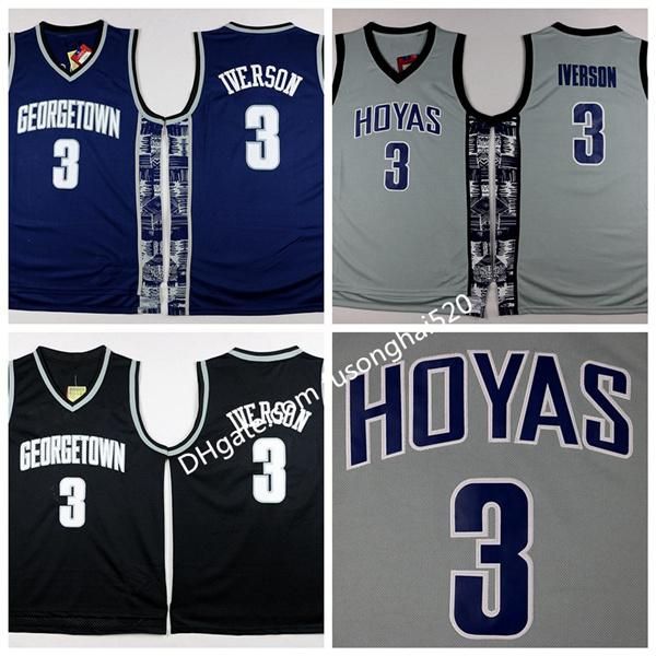 

georgetown hoyas college 3 allen iverson jersey university tean black blue gray allen iverson basketball jerseys shirt uniform in stock, Black;red