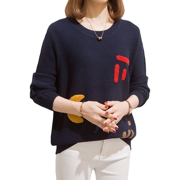 

2021 new autumn spring knitted pullovers for women embroidery print sweaters o neck long sleeve casual jumpers ladies 6tyi, White;black