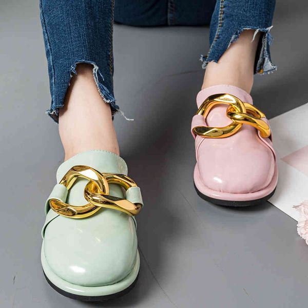 

slippers women's brand design gold-plated gold slippers toe round shoes slide in muler flat heels casual flip flop slides xjfd, Black
