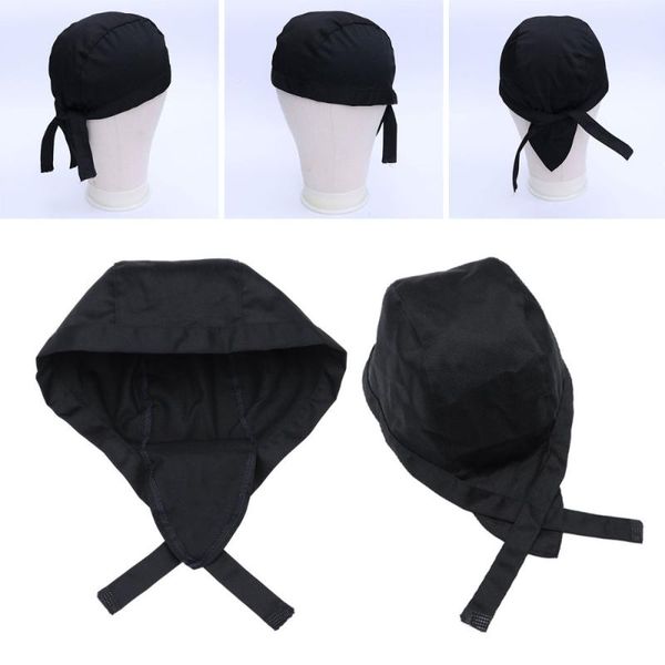 

fashion chefs hat cap kitchen catering cap ribbon turban (black)