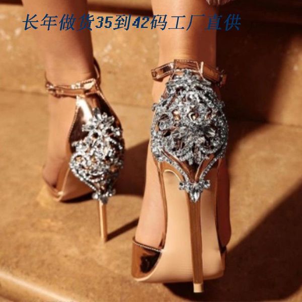 

sandals 2021 backpack big rhinestone high heel banquet women fish mouth fashion super heels large size 42, Black
