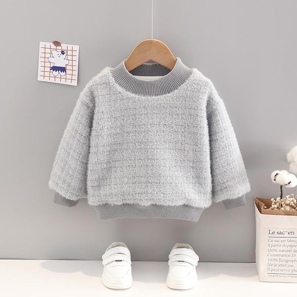 

pullover hylkidhuose baby boys girls sweaters spring autumn warm plush thicken children plaid outdoor infant kids clothing, Blue