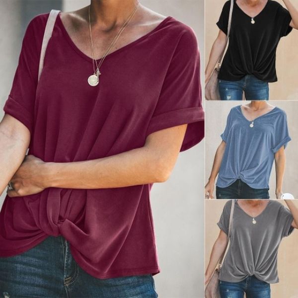 

women's t-shirt loose t-shirts women jumpers short sleeve casual woman pullovers female streetwear v-neck solid summer tee shirt x, White