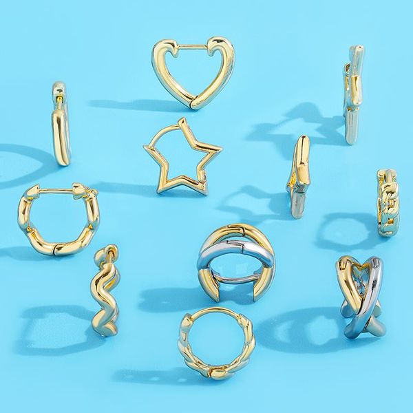 

hoop & huggie geometric star heart small earrings for women vintage statement circle piercing cartilage female jewelry gifts, Golden;silver