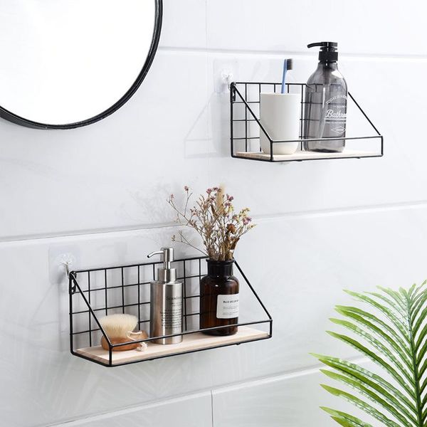 

hooks & rails wooden&iron wall shelf organizer holder for home/ bathroom/ household items kitchen supplies hanging storage cabinet