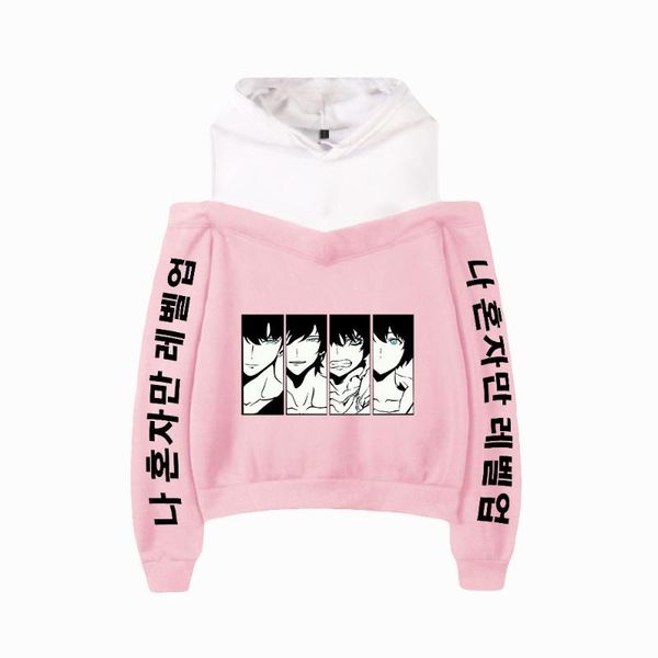 

women's hoodies & sweatshirts solo leveling manga off-shoulder printed 2021 anime wear autumn/winter pullovers, Black