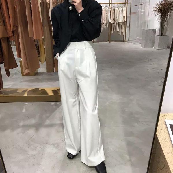 

women's pants & capris loose suit all-match fashion mopping temperament trousers casual high waist street flare, Black;white